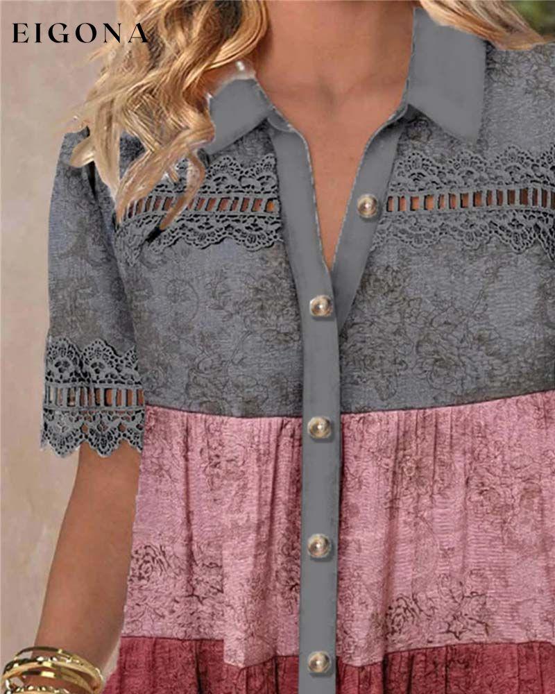 Women's Lapel color block lace Blouses blouse&shirts spring summer