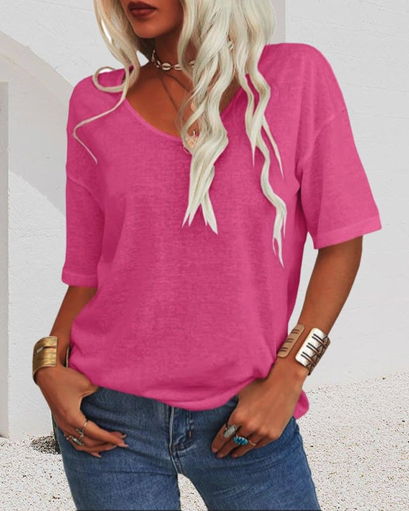 Women's Short-Sleeved V-Neck Top