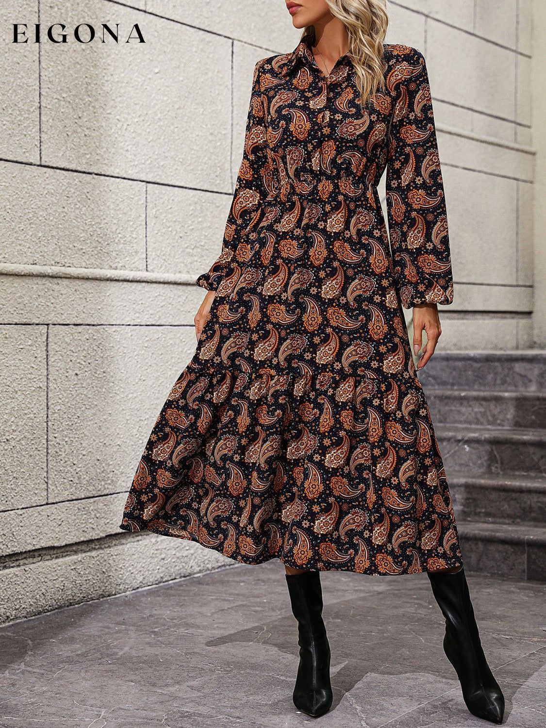 Long Sleeve Collared Casual Casual Midi Dress casual dress casual dresses clothes dress dresses long sleeve dress long sleeve dresses midi dress Ship From Overseas Shipping Delay 09/29/2023 - 10/03/2023 Z@Q