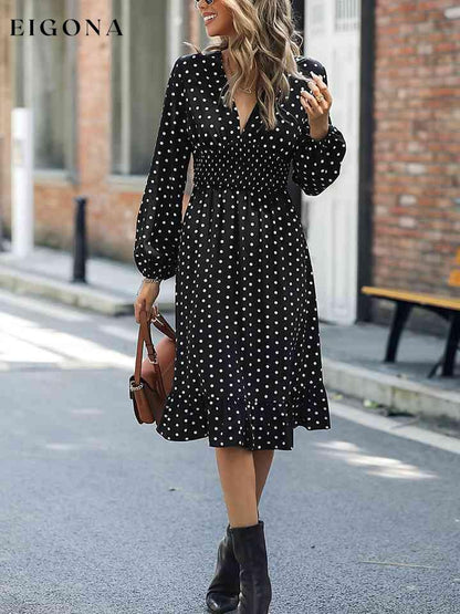 V-Neck Long Sleeve Ruffle Hem Dress clothes dress dresses M@Y mini dress Ship From Overseas Shipping Delay 09/29/2023 - 10/04/2023