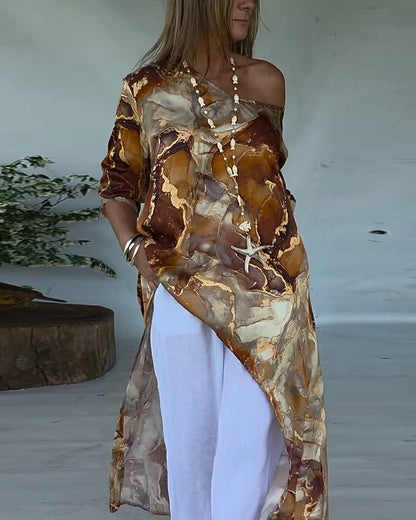 Fashionable Slit Printed Blouse