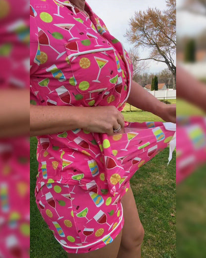 Wine Bottle Print Casual Two-Piece Sets