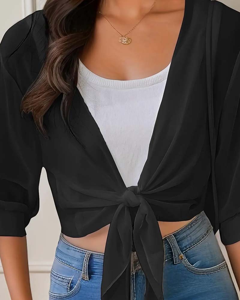 Sheer Chiffon Short Sleeve Sun Protection Cover-Up