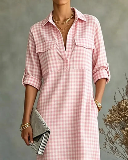 Plaid Lapel Shirt Dress