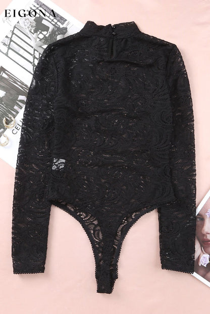 Black Long Sleeve High Neck Skinny Lace Bodysuit bodysuits clothes long sleeve long sleeve shirts long sleeve top Occasion Rock & Music Season Fall & Autumn shirts trend