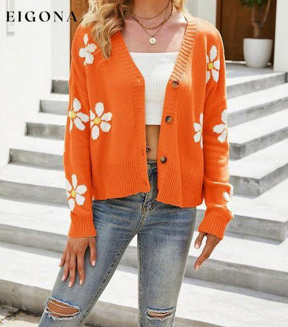 Flower Pattern Button Front Sweater Cardigan Pumpkin cardigan cardigans clothes Ship From Overseas Sweater sweaters X.X.W