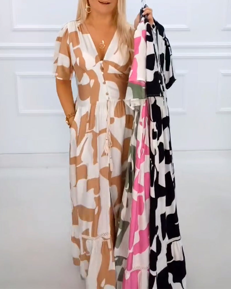 Deep V Printed Holiday Dress