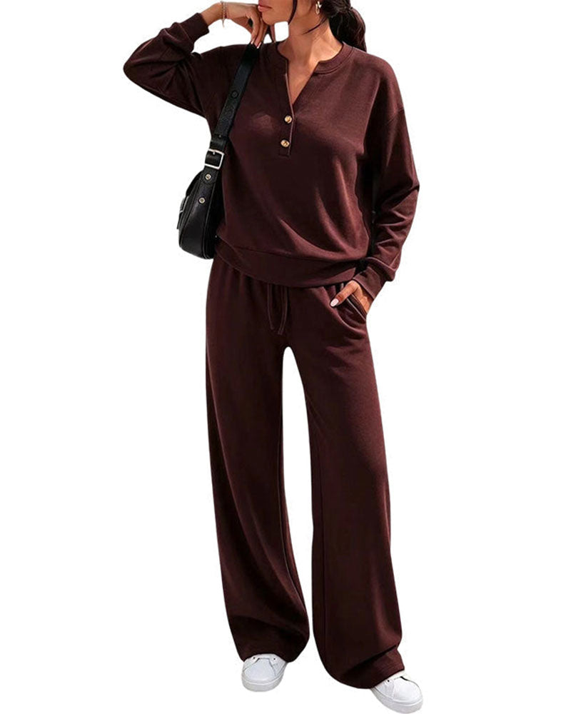 Long Sleeve Top Wide-Leg Pants Set 2024 f/w two-piece sets