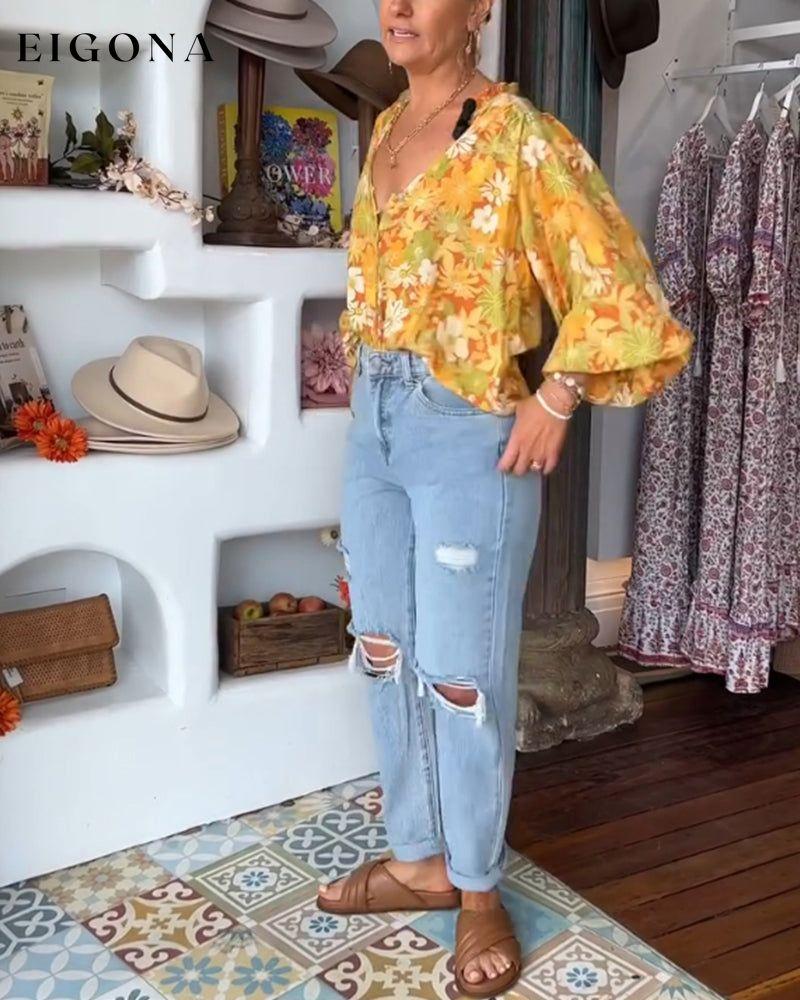 V-neck floral print blouse blouses & shirts spring summer