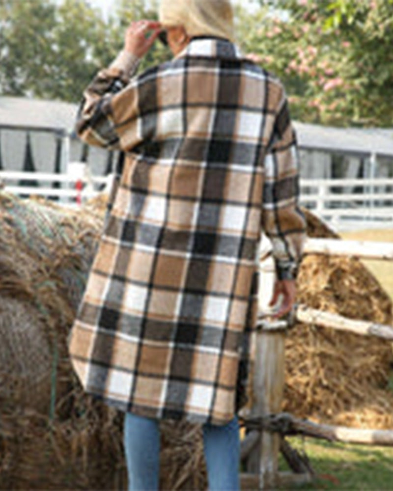 Buttoned lapel plaid coat 2024 f/w coats