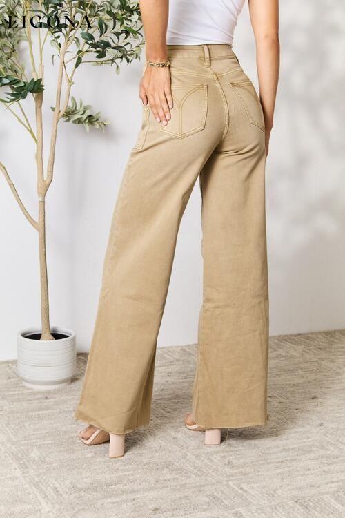 Raw Hem Wide Leg Khaki Jeans BAYEAS bottoms clothes Flare Jeans Jeans Ship from USA Women's Bottoms