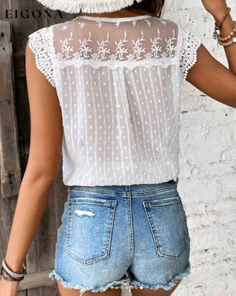 Women's Sleeveless jacquard lace top spring summer tops