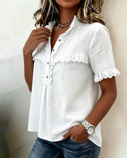 V-Neck Half Placket Blouse
