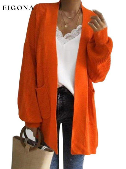 Solid Color Lantern Sleeve Sweater Cardigan top tops winter sale