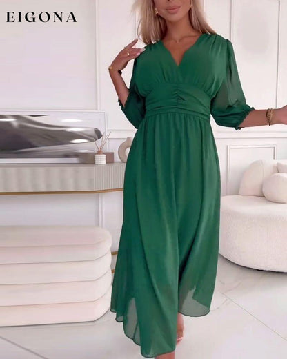 V-Neck Solid Color Waist Dress casual dresses spring summer