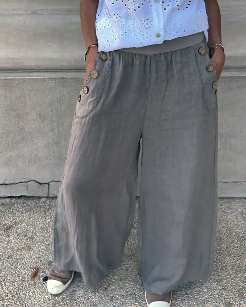 Casual Cotton And Linen Wide-Leg Pants
