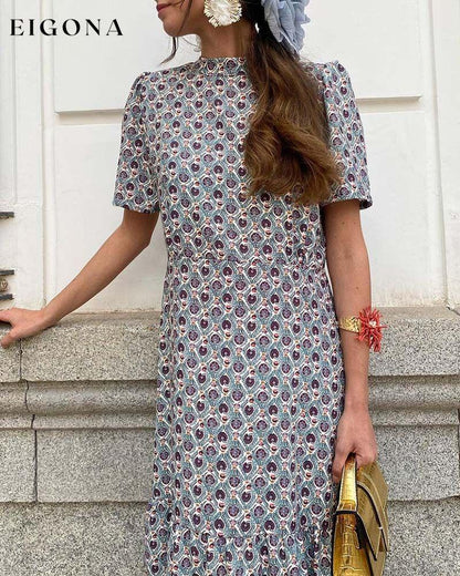 Retro print patchwork elegant long dress casual dresses summer