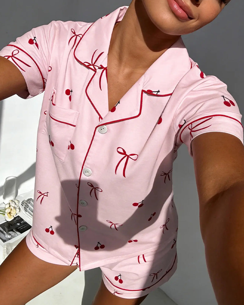 Printed Short-Sleeved Two-Piece Set