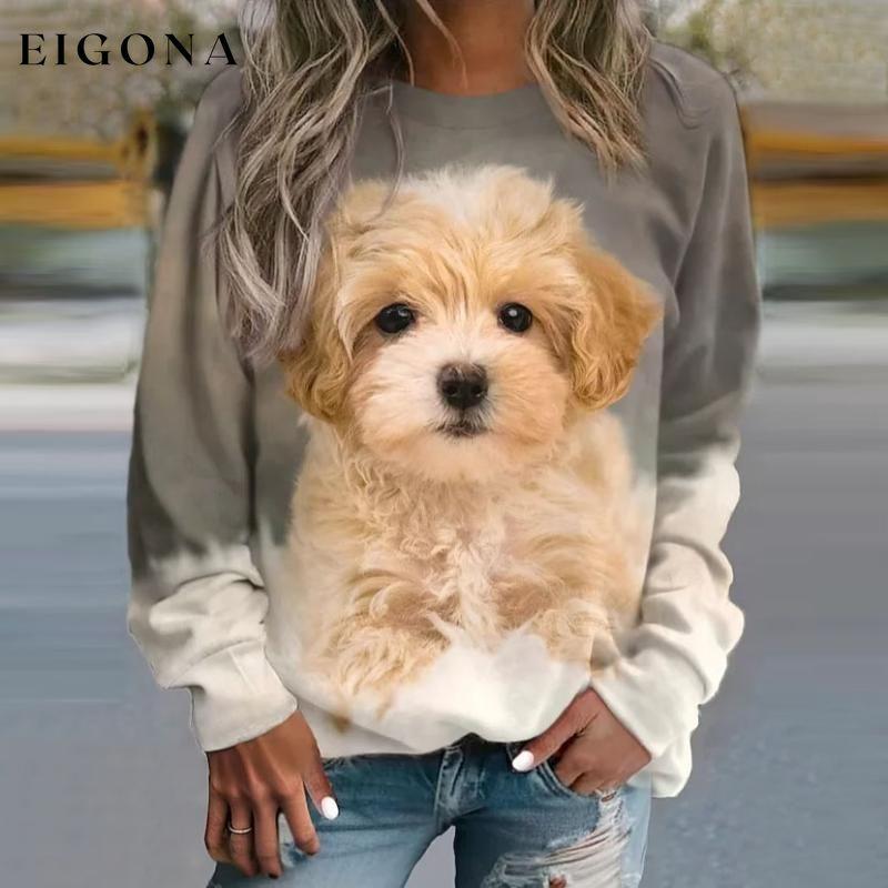 Casual Dog Print Sweatshirt Gray best Best Sellings clothes Plus Size Sale tops Topseller