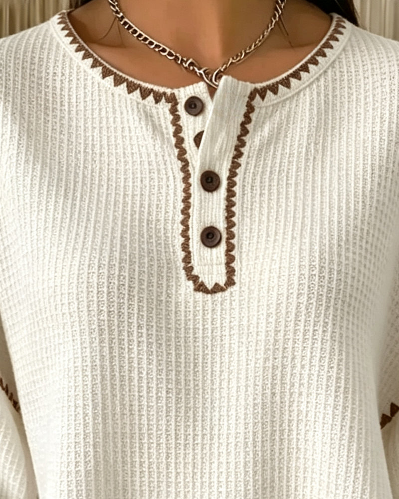 Crew Neck Button Casual Sweatshirt 2024 f/w spring sweatshirts
