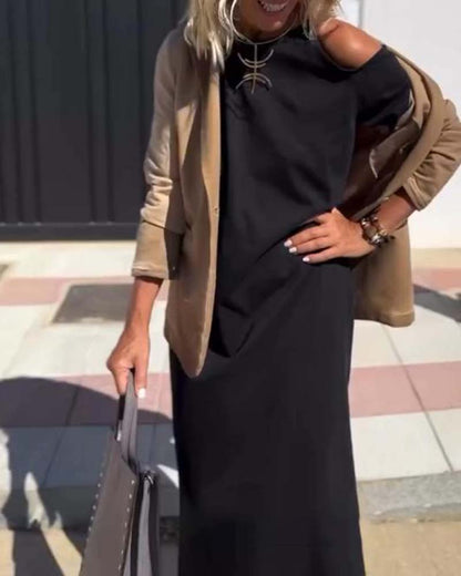 Modisches, lässiges, schulterfreies, schmales Kleid