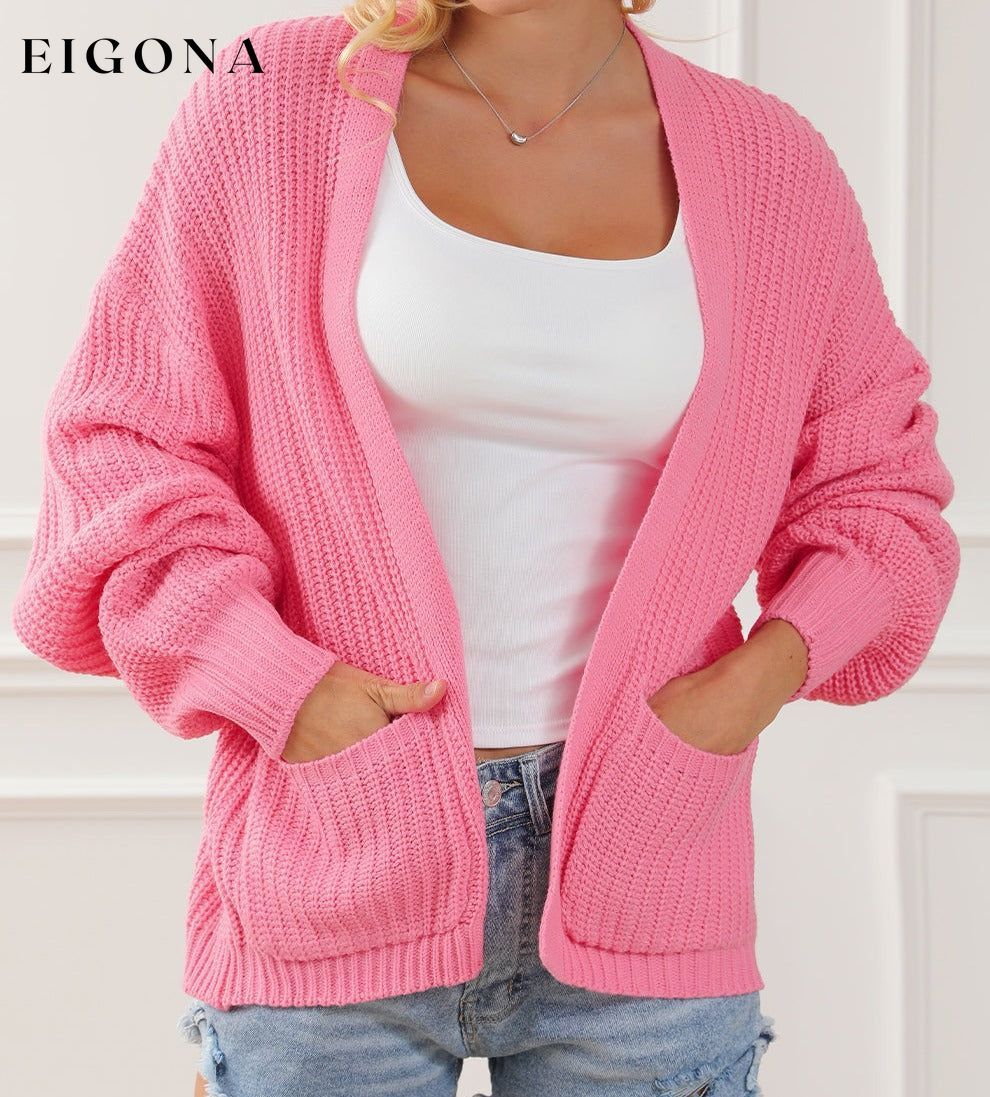 Pink Solid Pocketed Open Short Cardigan cardigan cardigans clothes Sweater sweaters