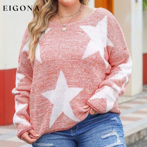 Plus Size Star Round Neck Long Sleeve Sweater Burnt Coral clothes Ship From Overseas sweater sweaters Sweatshirt SYNZ