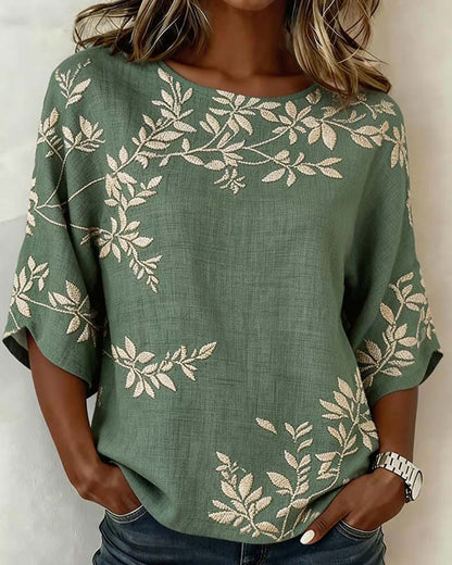 Round Neck Batwing Sleeve Striped Blouse
