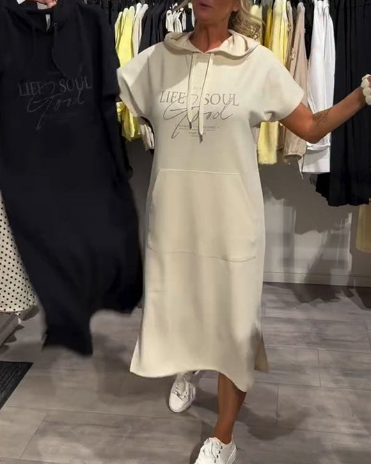 Letter-Print Hoodie Dress