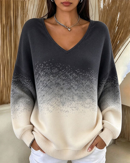 V-Neck Gradient Contrasting Loose Sweatshirt 2024f/w sweatshirts