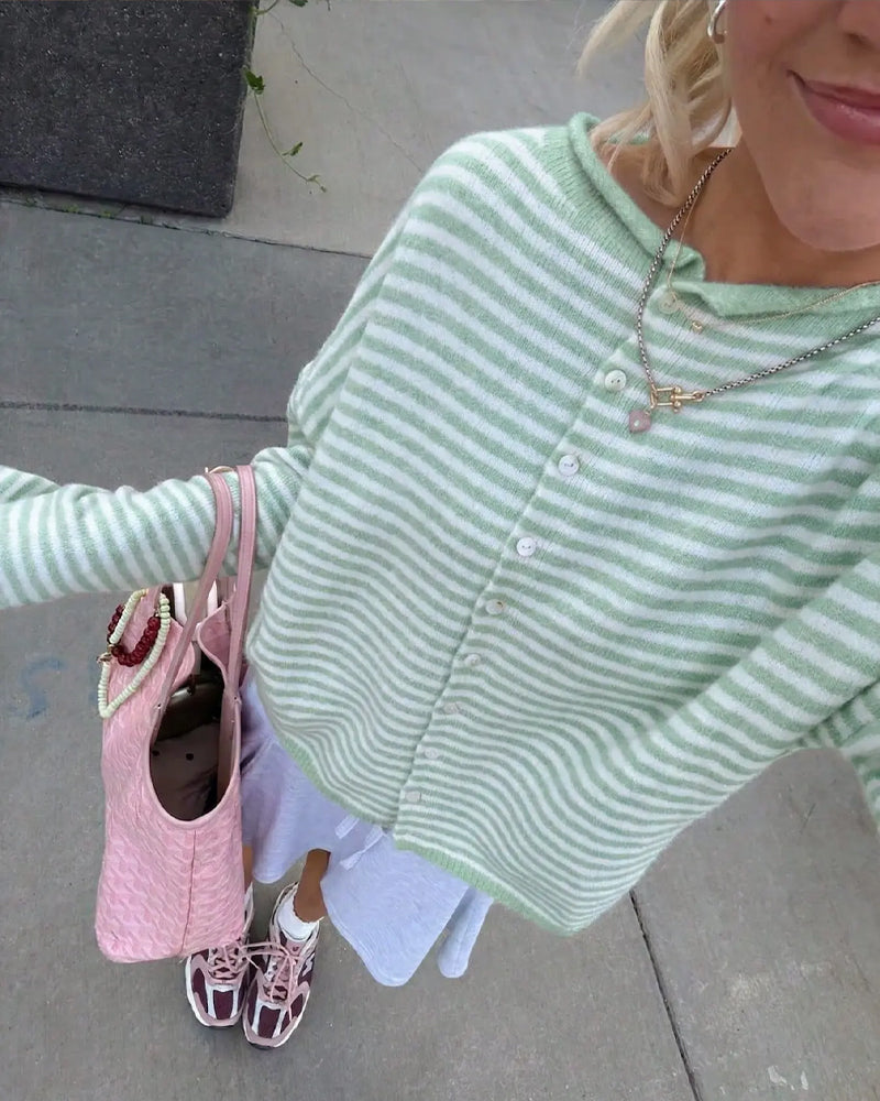 Crew Neck Button Front Striped Pullover 2024 f/w pullover