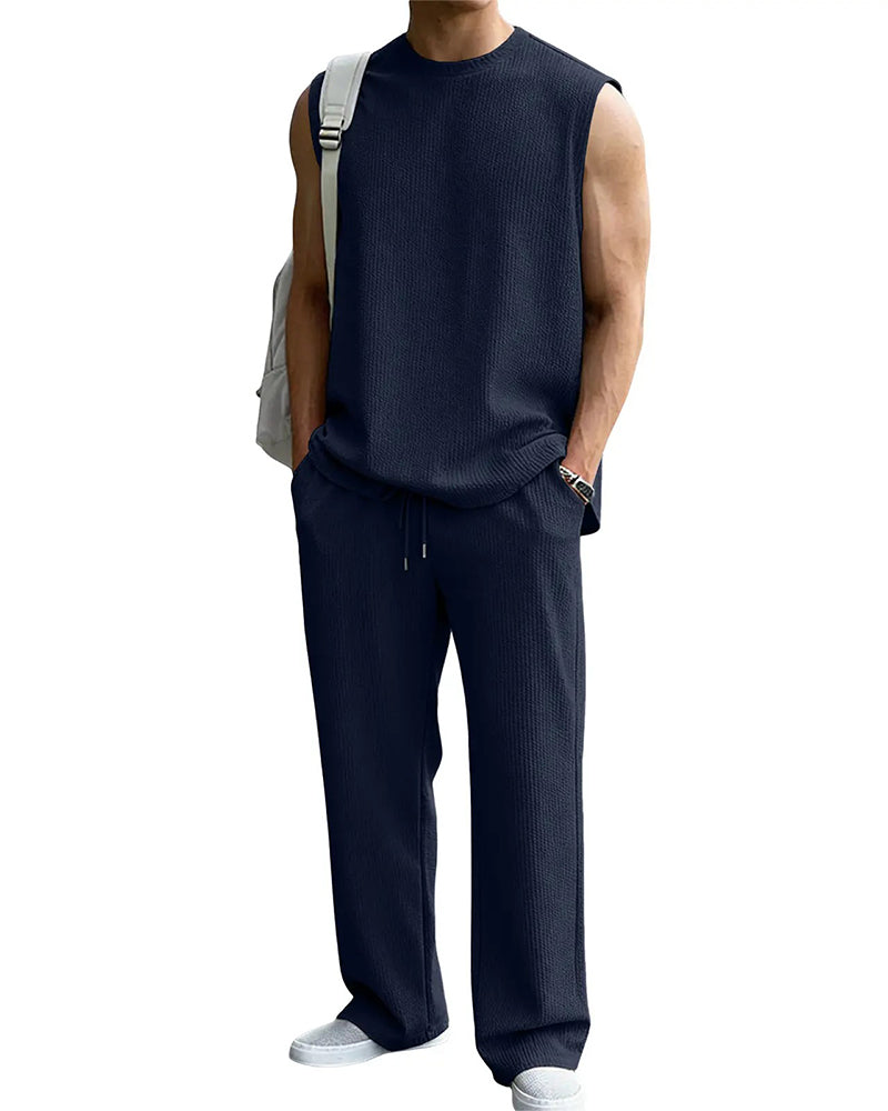 Men's Solid Color Sleeveless Set
