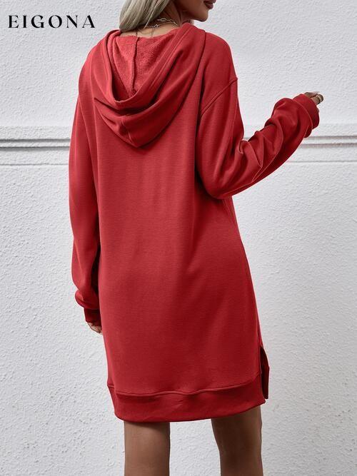 Slit Long Sleeve Hooded Dress with Pocket Changeable clothes Ship From Overseas