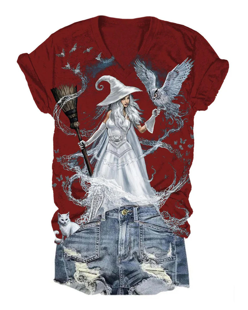 Witch Halloween Print Top halloween summer t-shirts