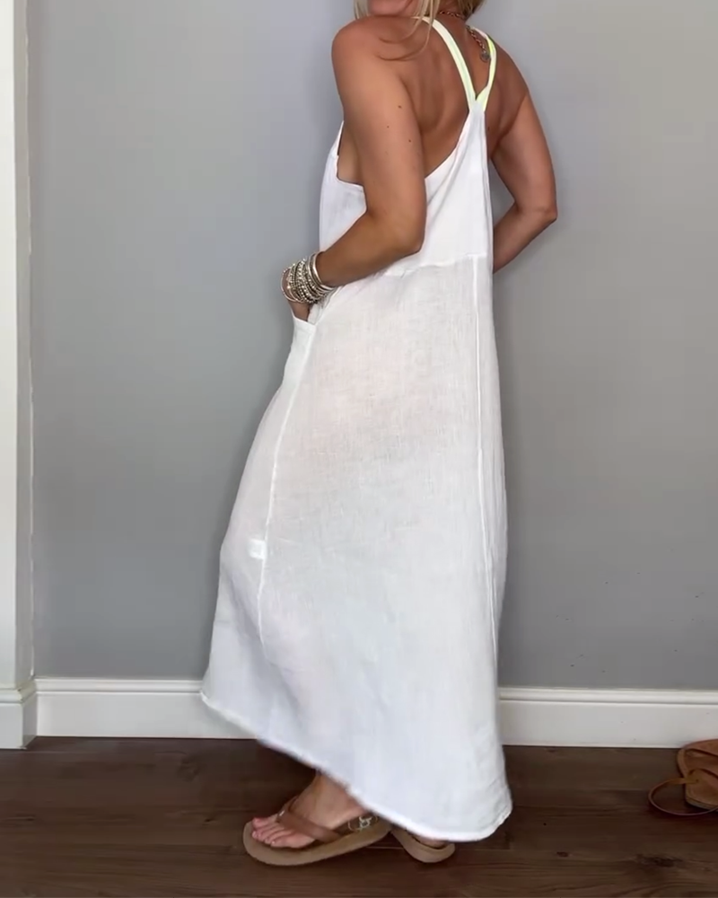 Solid Color Casual Suspender Dress