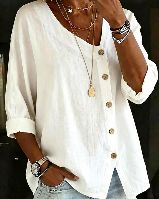 Asymmetrical Placket Solid Color Button-Front Shirt blouses & shirts spring summer