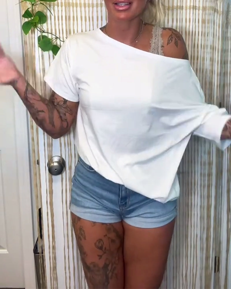 Maglietta casual monospalla tinta unita