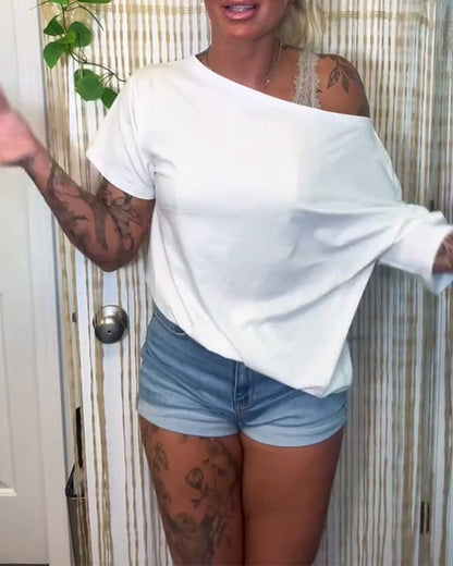 Maglietta casual monospalla tinta unita