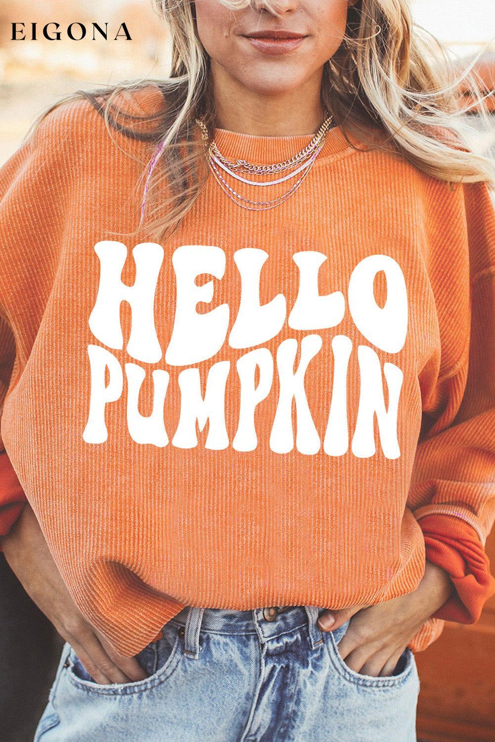 Round Neck Dropped Shoulder HELLO PUMPKIN Graphic Sweatshirt clothes long sleeve Ship From Overseas sweatshirt SYNZ tops trend