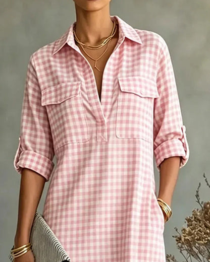 Plaid Lapel Shirt Dress