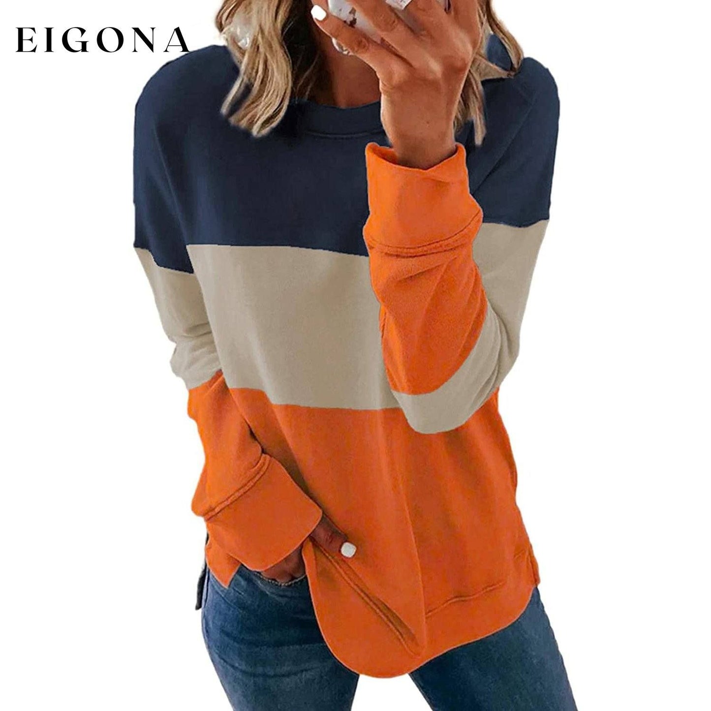 Casual Crewneck Tie Dye Sweatshirt Striped Printed Loose Soft Long Sleeve Pullover Tops Shirts Orange __stock:500 clothes refund_fee:1200 tops
