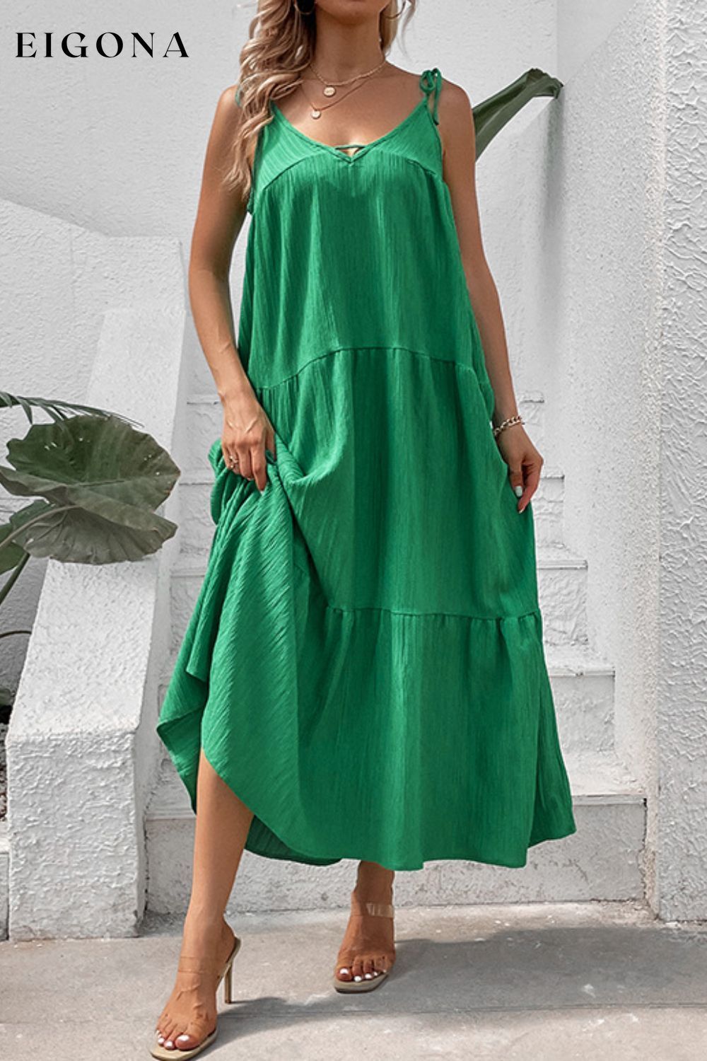 Tie-Shoulder Tiered Maxi Dress clothes dress dresses Hundredth long dress maxi dress Ship From Overseas