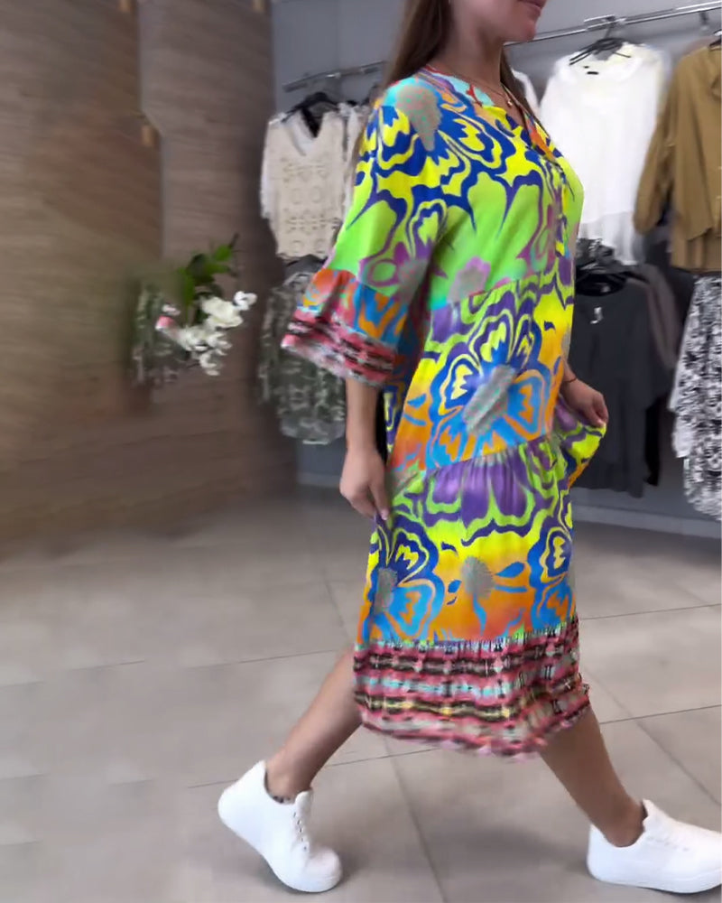 Abito casual bohémien stampato con scollo a V