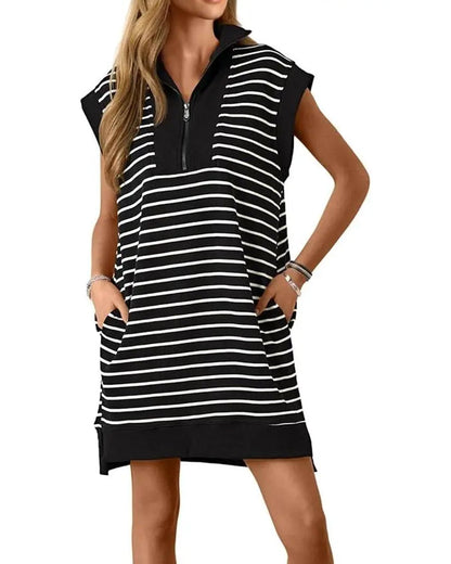 Half-Zip Striped Loose Fit Casual Dress