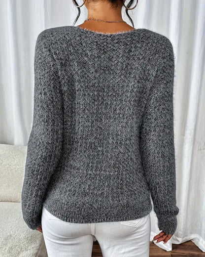 V-neck Plush Long Sleeve Sweater