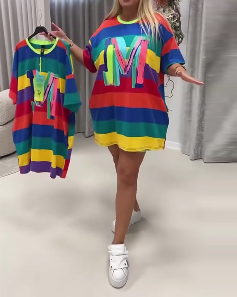 Rainbow Stripe Letter Dress