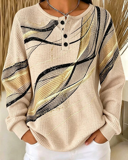 Crew-Neck Button-Down Stripe Sweatshirt 2024 f/w hoodies & sweatshirts spring