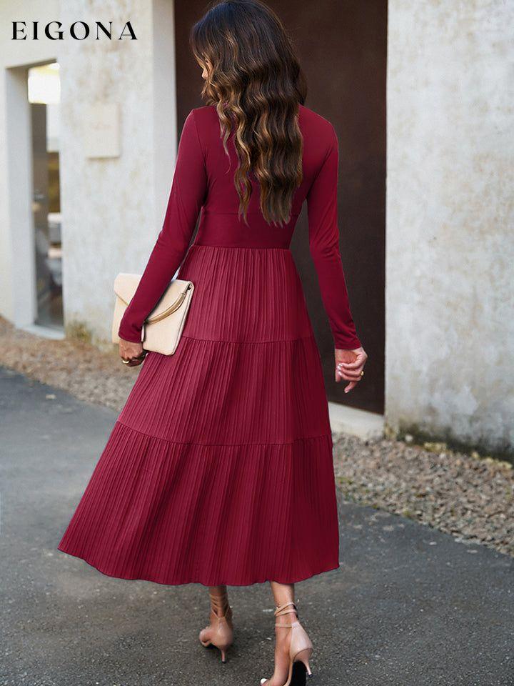 Surplice Neck Long Sleeve Smocked Waist Midi Dress clothes DY Ship From Overseas trend