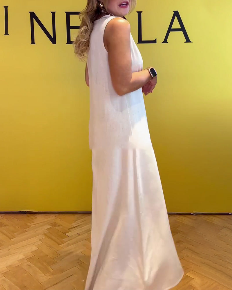 Sleeveless Cotton And Linen Waist Solid Color Dress