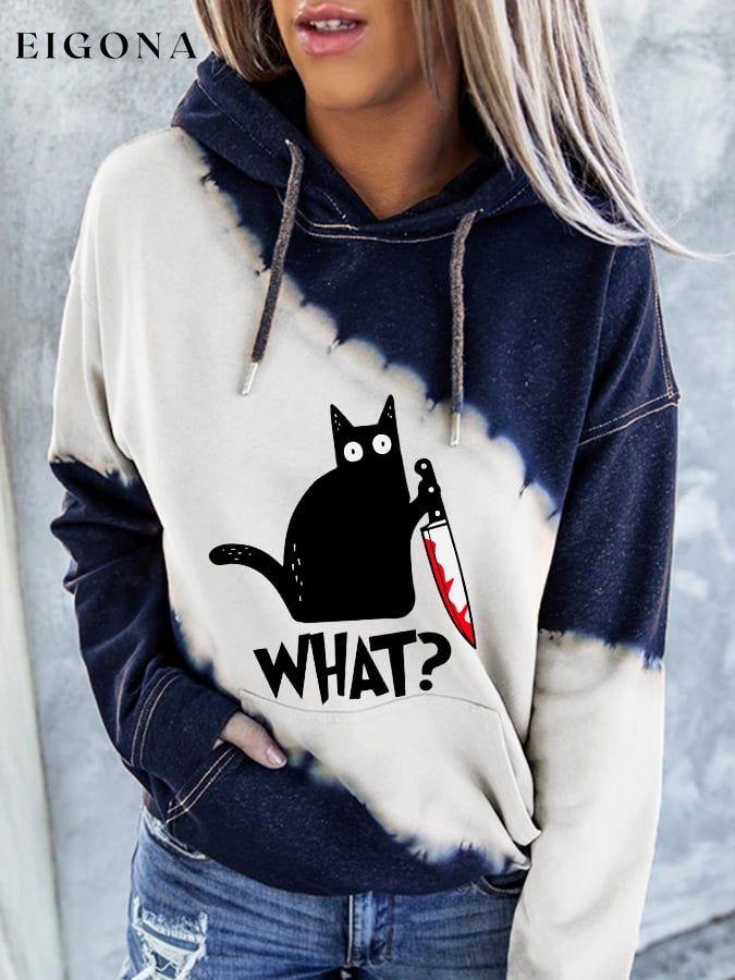 Women's Halloween Fun Black Cat Tie Dye Print Hoodie